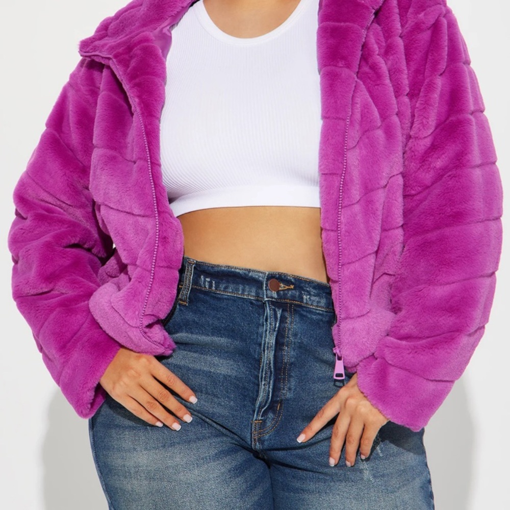 Magenta faux fur jacket